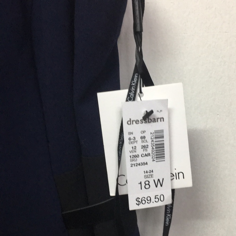 NWT Calvin Klein Woman Belted Navy Blue Fit&Flare Dress: Size 18W - Picture 7 of 13